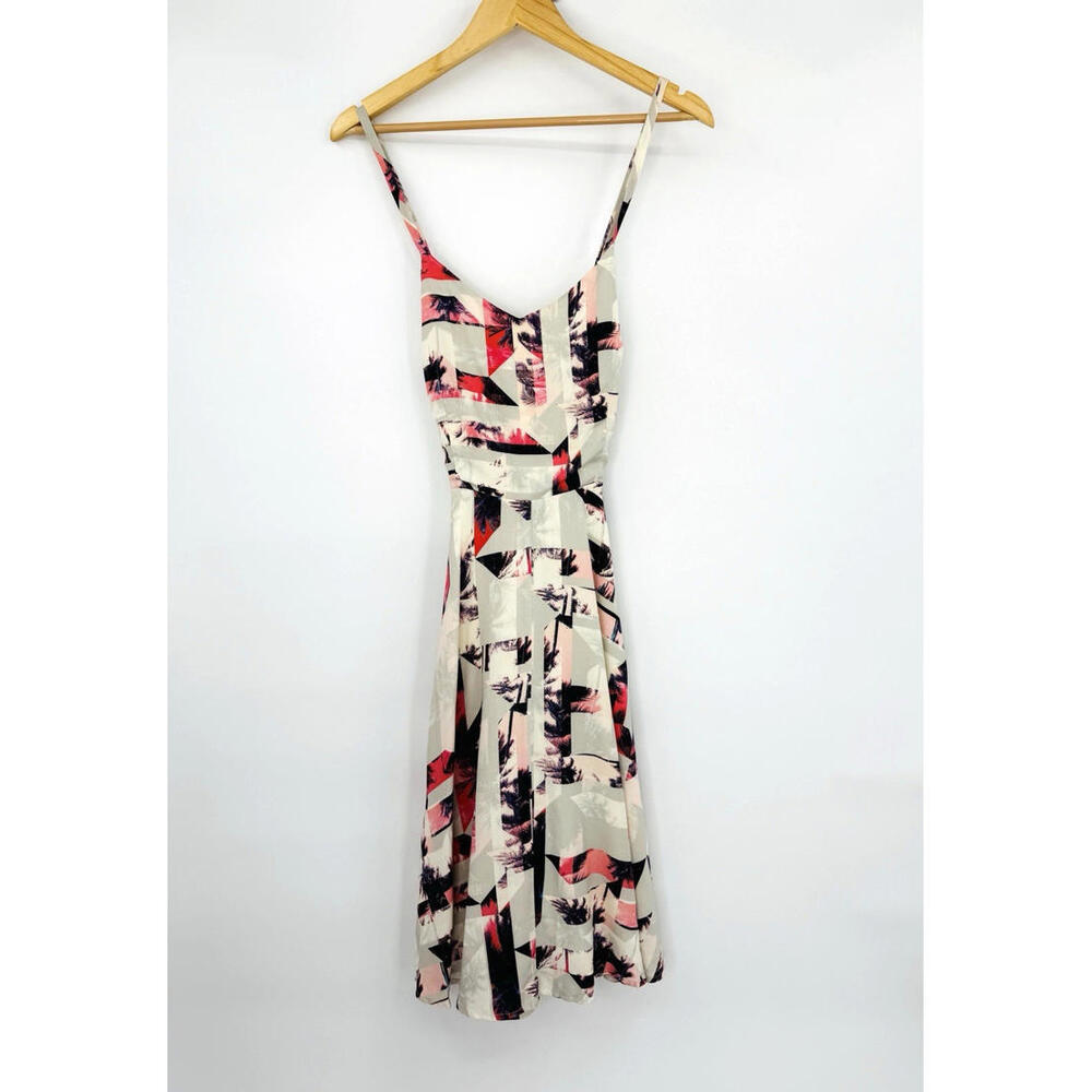 NWT 1. State A-Line Sundress Tropical Palm Spaghetti Strap Peekaboo Sides Sz XS